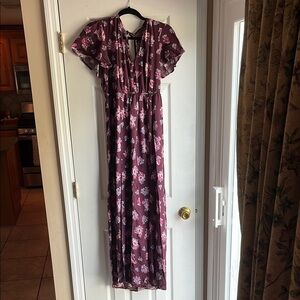 Three Hearts Red and Purple Smocked Maxi Sundress
